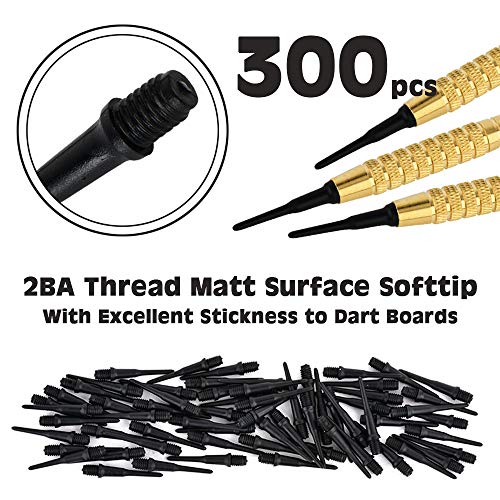 ONE80 Matt Black Soft Tips Replacement Dart Point 2BA Thread - 6 Pcs Durable Extra Thick Dart Flight