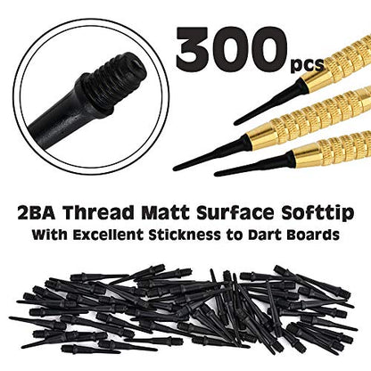 ONE80 Matt Black Soft Tips Replacement Dart Point 2BA Thread - 6 Pcs Durable Extra Thick Dart Flight
