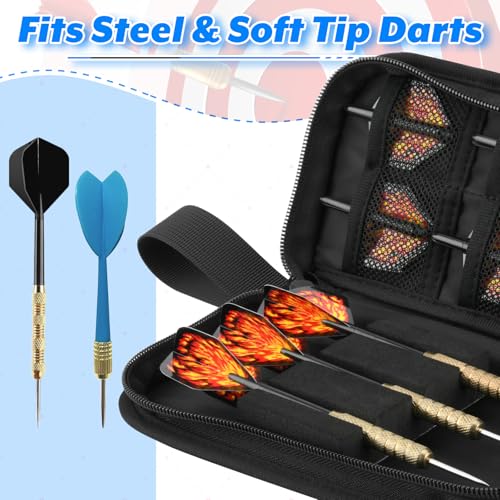 Dart Wallet Organizer - Compact Travel Storage Case Bag & Carrying Pouch for Steel & Soft Tip Dart, Holds 3 Assembled Darts, Tip, Shaft, Flight & Accessories, Fits for Game Tournament Player