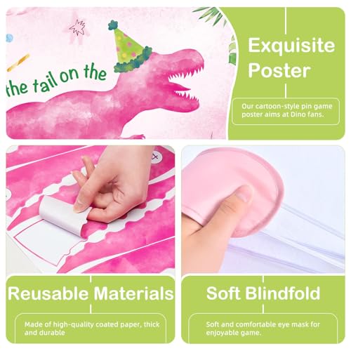 WERNNSAI Pin The Tail on The Dinosaur - Girl Dinosaur Party Decorations Pink Dino Party Games for Birthday Celebration Supplies 21" x 28" Poster with 24 PCS Tails Stickers - style: Dinosaur F 002