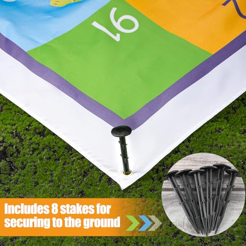 Realspring 9.8 ft Giant Snakes and Ladders Game Playing Mat with 6 Nails 14 Inch Inflatable Dice and Storage Bag Floor Snake and Ladder Board Game Big Size for Both Indoor and Outside