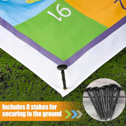 Realspring 9.8 ft Giant Snakes and Ladders Game Playing Mat with 6 Nails 14 Inch Inflatable Dice and Storage Bag Floor Snake and Ladder Board Game Big Size for Both Indoor and Outside