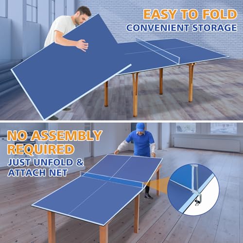 8.5Ft Blue Mid-Size Ping Pong Conversion Foldable & Portable Table Tennis Table for Indoor Games - Blue - Professional - Indoor Games - Portable
