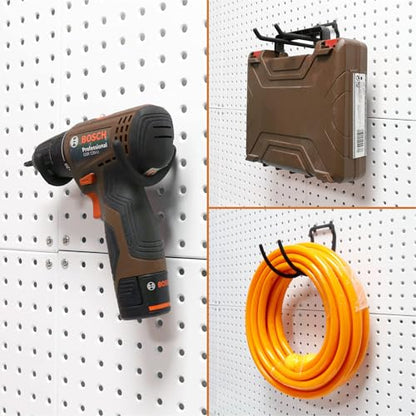 HUHOLE 8 Pack Pegboard Drill Holder Utility Hooks for 1/4 Inch Pegboard | Tool Holders with 20 lb Capacity for Power Tools, Hammers, Cords, Hoses, Shovels, Brooms and Garage Storage