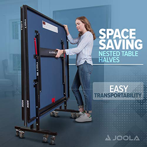 JOOLA Inside Professional MDF Indoor Ping Pong Table with Quick Clamp Table Tennis Net and Post Set - 10 Minute Easy Assembly - Tournament Quality - Foldable with Single Player Playback Mode - color: 15mm Blue
