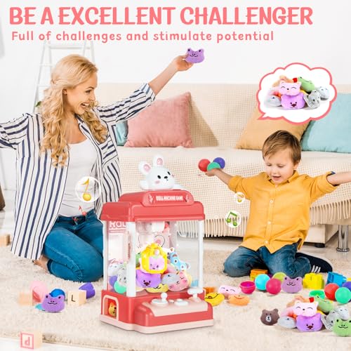 Large Claw Machine for Kids, Musical Electronic Arcade Game Console with Adjustable Sound, Christmas and Birthday Gift for Kids, Includes 30 Toys & & 20 Surprise Eggs - color: Pink