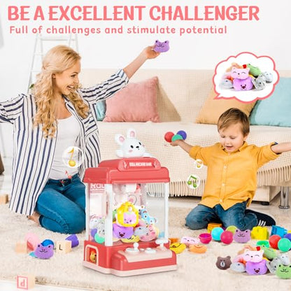 Large Claw Machine for Kids, Musical Electronic Arcade Game Console with Adjustable Sound, Christmas and Birthday Gift for Kids, Includes 30 Toys & & 20 Surprise Eggs - color: Pink