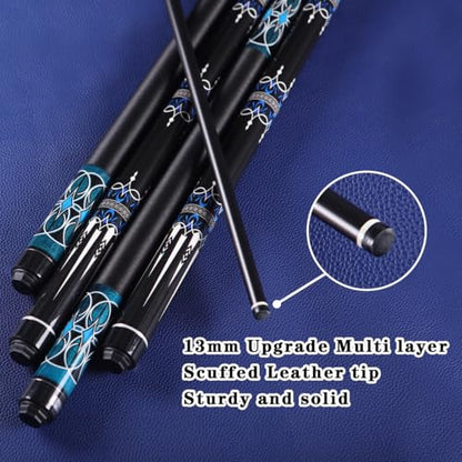Glass Fiber Pool Cue, 2-Pieces Pool Cue Stick - 58" Professional Billiard Pool Cues Sticks, 19-20 oz Professional Pool Stick Set (with Cue Case & Glove) - color: Cue Set B