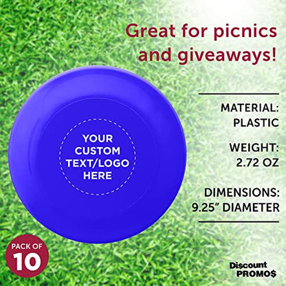 DISCOUNT PROMOS Frisbee Flying Discs in Bulk, 9.25 in. Fun Family Beach Game - color: - Custom - Reflex Blue, size: 10 flying discs
