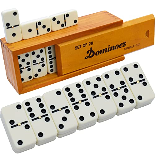Queensell Dominos Set for Adults – Dominoes - Classic Board Games, Double 6 Dominoes Family Games for Kids and Adults - Double Six Standard Dominos Set 28 Tiles with Wood Case, Juegos de Mesa - style: Medium