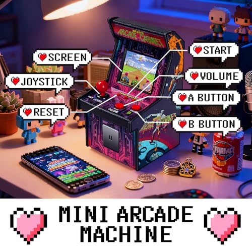 16 Bit Mini Arcade Machine Handheld Games Console for Kids Adults, 8-Way Joystick, 2.5'' Large Screen, 220 Built-in Classic Video Games, Gift for Kids