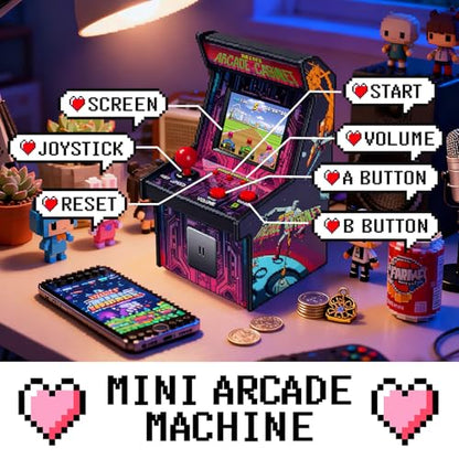 16 Bit Mini Arcade Machine Handheld Games Console for Kids Adults, 8-Way Joystick, 2.5'' Large Screen, 220 Built-in Classic Video Games, Gift for Kids