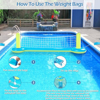 Jasonwell Pool Toys Games Set - 3 in 1 Pool Volleyball Net Basketball Hoop Ring Toss Game Inflatable Floats Water Floating Volleyball Swimming Pools Party Game Gift Kids Teens Adults (Blue&Yellow, L) - color: Blue&yellow, size: Large