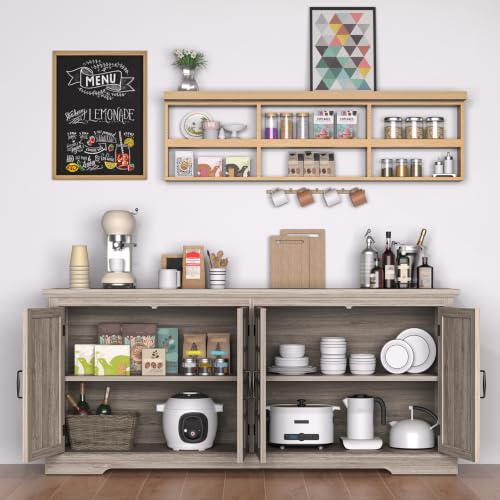 Bigbiglife 70.2" Wood Buffet Cabinet, Farmhouse Buffet Sideboard Cabinet with 4 Doors and Adjustable Shelves, Coffee Bar Wine Bar Storage Cabinet for Kitchen, Living Room, Grey - color: Grey