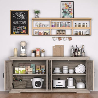 Bigbiglife 70.2" Wood Buffet Cabinet, Farmhouse Buffet Sideboard Cabinet with 4 Doors and Adjustable Shelves, Coffee Bar Wine Bar Storage Cabinet for Kitchen, Living Room, Grey - color: Grey