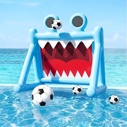 Funscape Kids Soccer Pool Toy, Inflatable Soccer Goal w/Balls, 2-in-1 Kick & Toss Water Pool Game, Outdoor Sport Backyard Game, Summer Beach Yard Party Gift for 3 4 5 6 7 8 Year Old Toddler Boy Girl - style: Monster Mouth