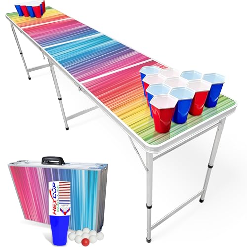 8-Foot Regulation Length Folding Table w/Optional Cup Holes, LED Lights, Custom Graphic (Choose Your Model) - color: Color Spectrum, style: Base Model