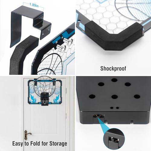 Indoor Basketball Hoop for Kids with Scoreboard Over the Door Basketball Hoop with 3 Balls Basketball Toys Gifts for 5 6 7 8 9 10 11 Years Old Boys Girls Mini Hoop for Bedroom and Birthday/Christmas - style: Blue