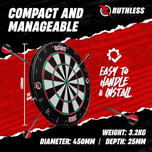 Ruthless | Rivals Family Dart Board Game | 18 * 1 Double Sided Dartboard Set Including 2 Sets of Darts (DB074).