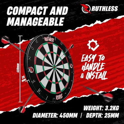 Ruthless | Rivals Family Dart Board Game | 18 * 1 Double Sided Dartboard Set Including 2 Sets of Darts (DB074).