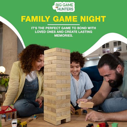 Garden Games Big Game Hunters Giant Tumble Towers, 58 Piece Wooden Block Game, 5 ft. Tall Stacking Backyard Indoor Outdoor Game for Kids Adults Family, Jumbo Splinter Resistant Blocks