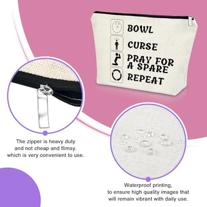 Sazuwu Bowling Lover Gifts Makeup Bag Bowling Team Gifts for Women Coach Sports Lover Present Bowlings Ball Zipper Pouch Graduation Gift Christmas Birthday Present Travel Toiletry Pouch - color: BOWL CURSE PRAY FOR A SPARE REPEAT Style1