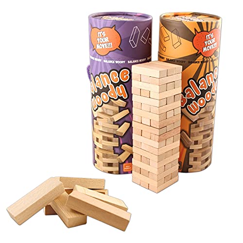 Balance Woody Stacking Tumbler Tower with Heavy-Duty Orange Box, Premium Quality Wooden Blocks Game for 2-8 Person, Outdoor Family and Friends Camping Game Night for Adults