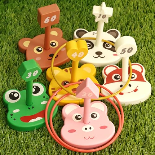 Animal Ring Toss Game Toy Set for Kids, 6 Targets Stands & 36 Rings Combo, Indoor Outdoor Party Yard Family Adults Activity, Holiday Present Birthday Gift for Toddlers Boys Girls Child Ages 3+