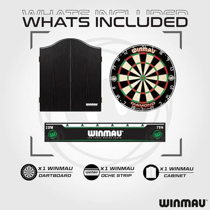 WINMAU Diamond Plus Dartboard - PDC Tournament Dart Board with High-Density Sisal & Reduced Bounce-Out Wiring - Available as Board Only, Surround Set or Cabinet Set with Steel Tip Darts