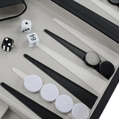 Backgammon Sets for Adults, 15" Backgammon Set Leather Large, Travel Backgammon Board Games - Classic Board Game (Grey Inner Lining) - color: Grey