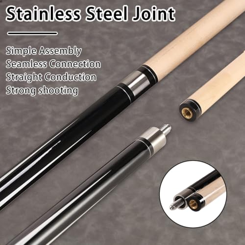Pool Cue Stick - 58 inch Maple Billiard Pool Stick, 19/20/21 oz 1/2 Maple Pool Cue Stick Kit, 2-Piece Billiard Pool Cue Stick - color: Black With Case (19 oz/11mm)