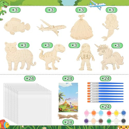 Saypacck 24 Pcs Animal Theme Party Favors Wooden Painting Craft Kits Birthday Party Supplies with Organza Bag for Goodie Bags Fillers Adult Thank You Gifts - style: Mixed Style