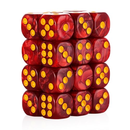 24 of Pack 16MM 6 Sided Dice Set,Pearl Pattern D6 Game Dice Set, 6 Sided Standard Dices for Yahtzee, Bunco or Teaching Math,with Portable Dice Pouch(Red Pearl) - color: 16mm Red Pearl