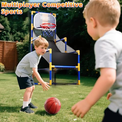 Kids Arcade Basketball Game Set with 4 Balls and Air Pump, Indoor Outdoor Basketball Hoop Sports Toy Gifts for Kids Boys Girls 3-12 Years Old, Ideal for Competition and Carnival Party Games