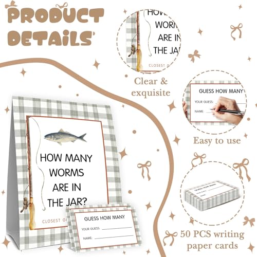 Fishing Guess How Many Baby Shower Game,Fishing Baby Shower Decorations,How Many Worms Are In The Jar Closest Guess Wins,Birthday Party Game & Activities 50 Cards And Sign - size: fish