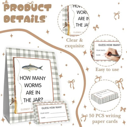 Fishing Guess How Many Baby Shower Game,Fishing Baby Shower Decorations,How Many Worms Are In The Jar Closest Guess Wins,Birthday Party Game & Activities 50 Cards And Sign - size: fish
