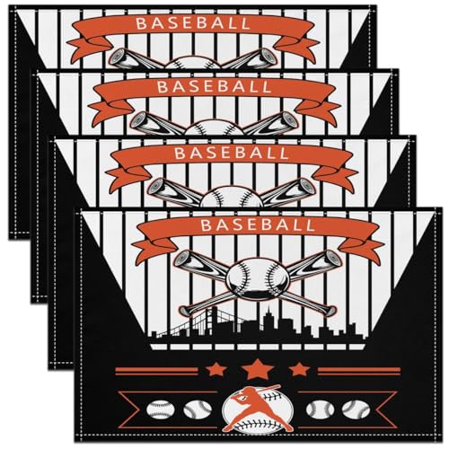 Erosebridal Baseball Place Mat,Baseball City Placemats Table Mats, Sports Player Game Tabletop Decor for Dining Kitchen - color: Black Orange, San Francisco
