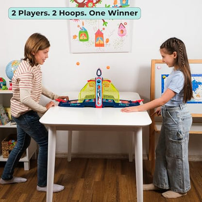 Tabletop Basketball Game — 2-Player Mini Basketball Game with Electronic Scoring & Timer, Two-Hoop Design for Desk Play, Moving Hoop Challenge for Kids