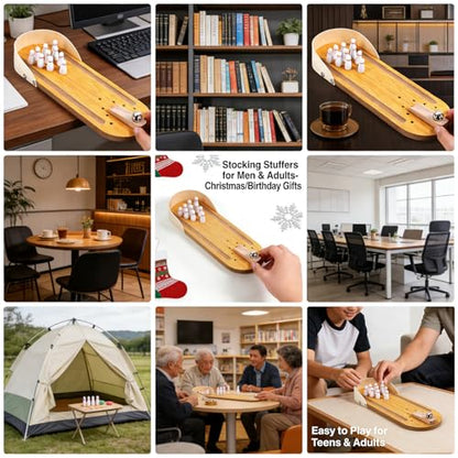 SANTA CASA Tabletop Mini Bowling Game Set for Adults Teens Kids, Wooden Funny Desktop Toys, Stress Relief Office Gadgets, White Elephant Gifts, Stocking Stuffers