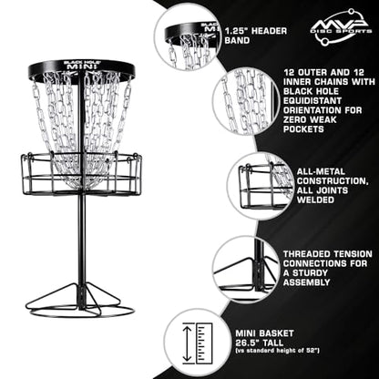 MVP Disc Sports Black Hole Mini 24-Chain Disc Golf Basket Target (26.5" Tall Mini Basket)