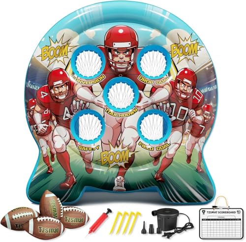 6Ft Inflatable Football Target Toss Game - Giant Outdoor Carnival Party Games for Backyard & Tailgate - Arcade Sports Toy with Electric Pump - 4 Easy-Grip Balls Gifts for Boys 3 4 5 6 7 8-12 Year Old - color: Red