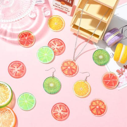 Stiesy Acrylic Fruit Pendants 18Pcs, 6 Colors Printed Lemon Kiwi Tomato Slices Charms Bulk for Jewelry Making, DIY Dangle Bracelet Supplies - color: Fruit-6 Color-18pcs