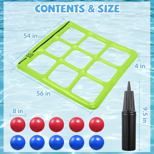 TicTac Shot Pool Toys Games Set- Tic Tac Toe Inflatable Pool Toy with 10 Balls - for Adults Teens Kids 2-10 Players - color: Green