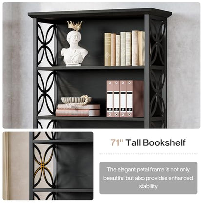 Tribesigns 6-Tier Tall Bookshelf, 71" Industrial Bookcase with Metal Frame, Freestanding Open Storage Shelves for Home Office, Living Room, Bedroom - color: Black
