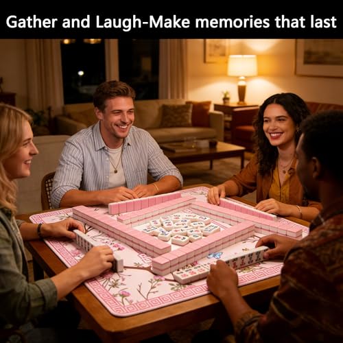 Mahjong Mat for Table, 31.5''x31.5'' Non-Slip & Noise Reduction Mahjong Mat with Rules,Mah Jongg Gift with Carrying Bag for Poker,Board Games,Dominoes,Cards & Tile Games (Light Pink) - color: Light Pink