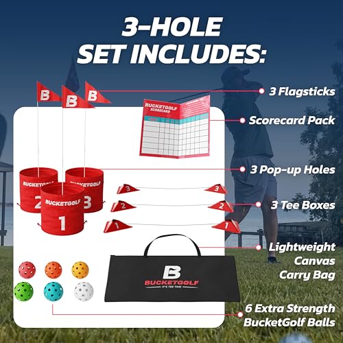 BUCKETGOLF Original Game 3-Hole Travel Set – #1 Backyard Golf Game for Adults. Ideal for Yard, Beach, Park, Camping, and Outdoor Fun - size: Without Clubs