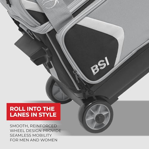 BSI Dash Roller Bowling Bag with Smooth Rolling Wheels, Padded Ball Compartment, Retractable Locking Handle, & Shoe Pocket - color: Black/Gray/White, style: Single