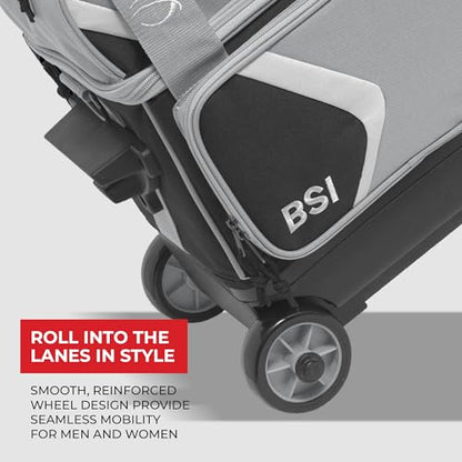 BSI Dash Roller Bowling Bag with Smooth Rolling Wheels, Padded Ball Compartment, Retractable Locking Handle, & Shoe Pocket - color: Black/Gray/White, style: Single