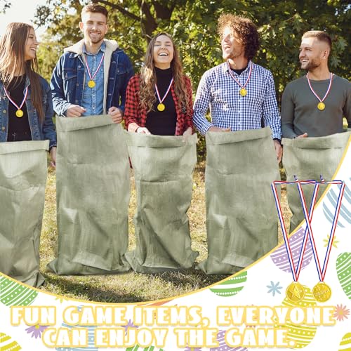 Potato Sack Race Bags Outdoor Games Potato Sack Race Bags 3 Legged Race Bands for Easter Activity Medals Straps Wooden Spoon Hunt Party Supplies