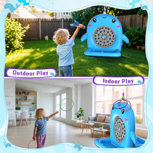 Swimming Pool Toys, 2-in-1 Inflatable Floating Dart Board Water Game, Darts Hoop Rings Outdoor Pool Games, Beach Yard Indoor Playset, Summer Family Party Birthday Gift for Teen and Adults,
